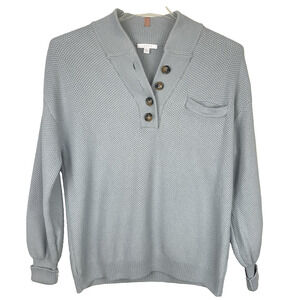 LUNYA Cozy Organic Cotton Blend Pocket Henley Sweater Women’s XS/S Baby Blue